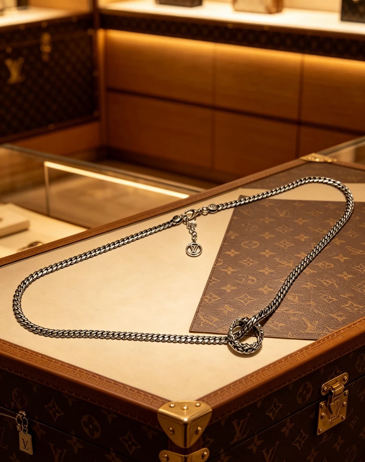 Louis Vuitton Silver Chain Necklace with Flower Pendant
